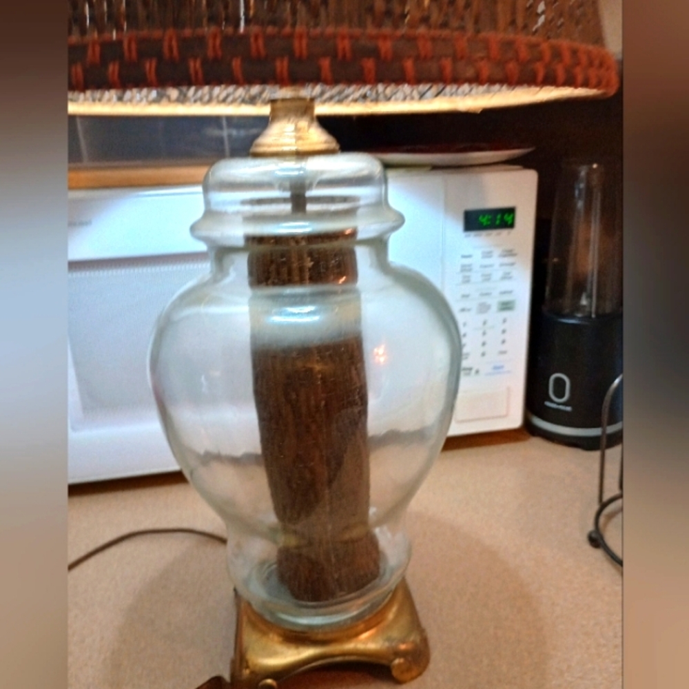 Elegant Vintage Glass Table Lamp with Brown Shade - Picture 3 of 5